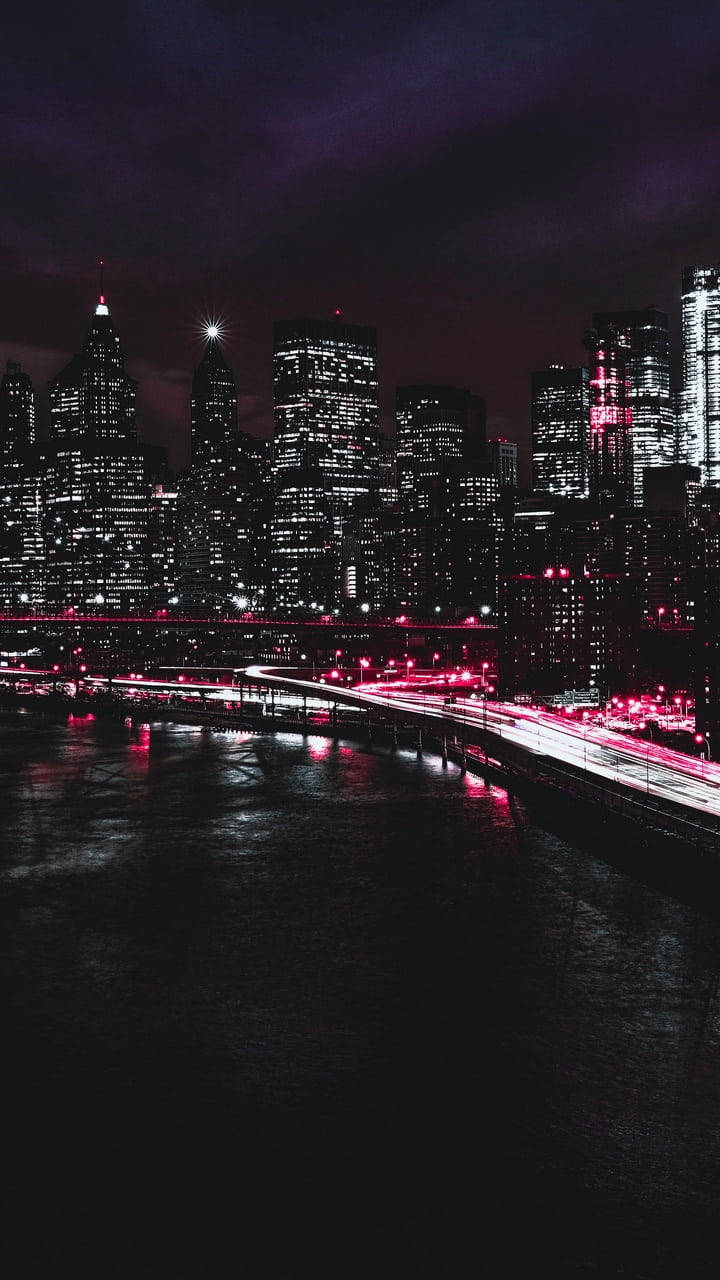720x1280 Download Pink Light Trails New York Night iPhone Wallpaper