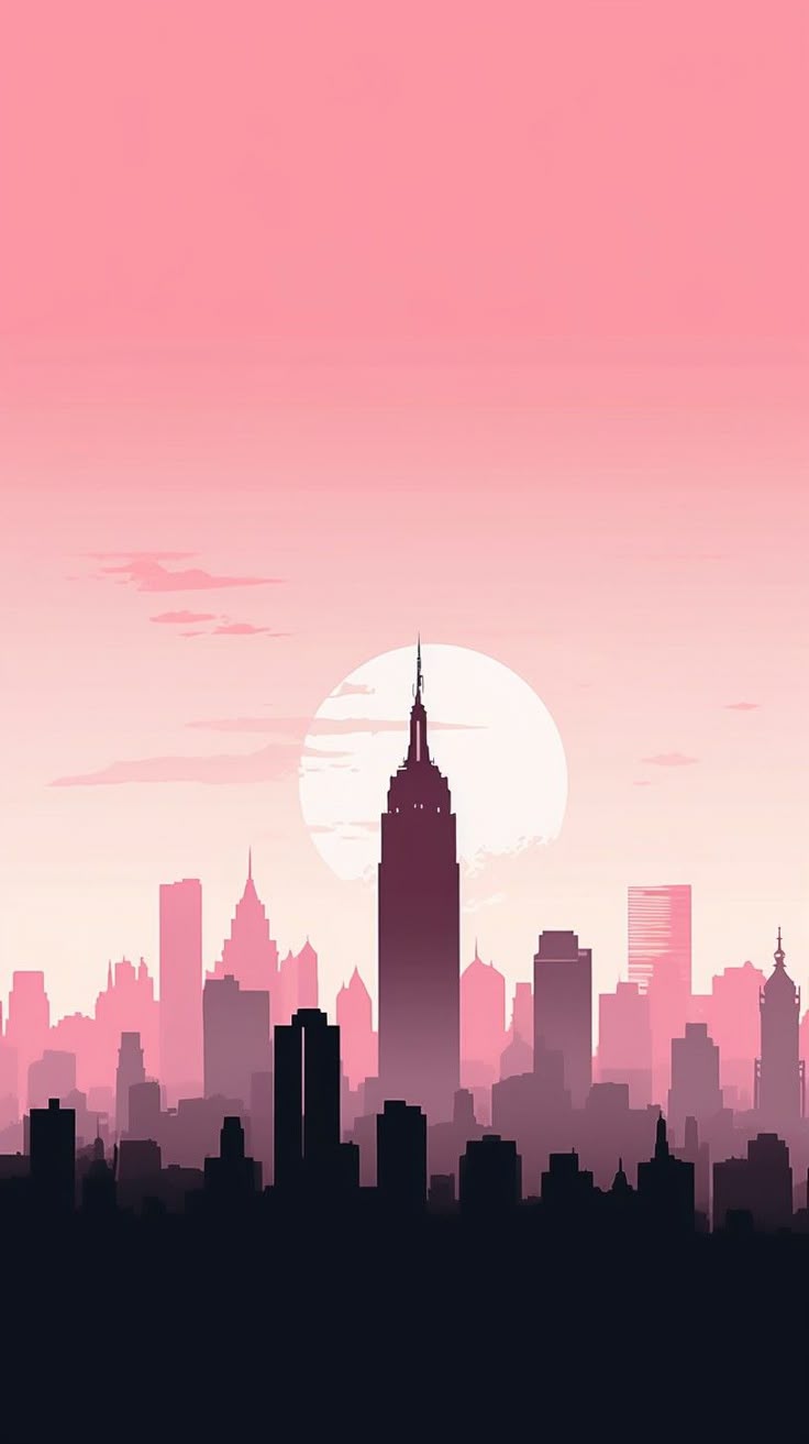 736x1313 Pink minimalist aesthetic New York City wallpaper for iPhone and Android