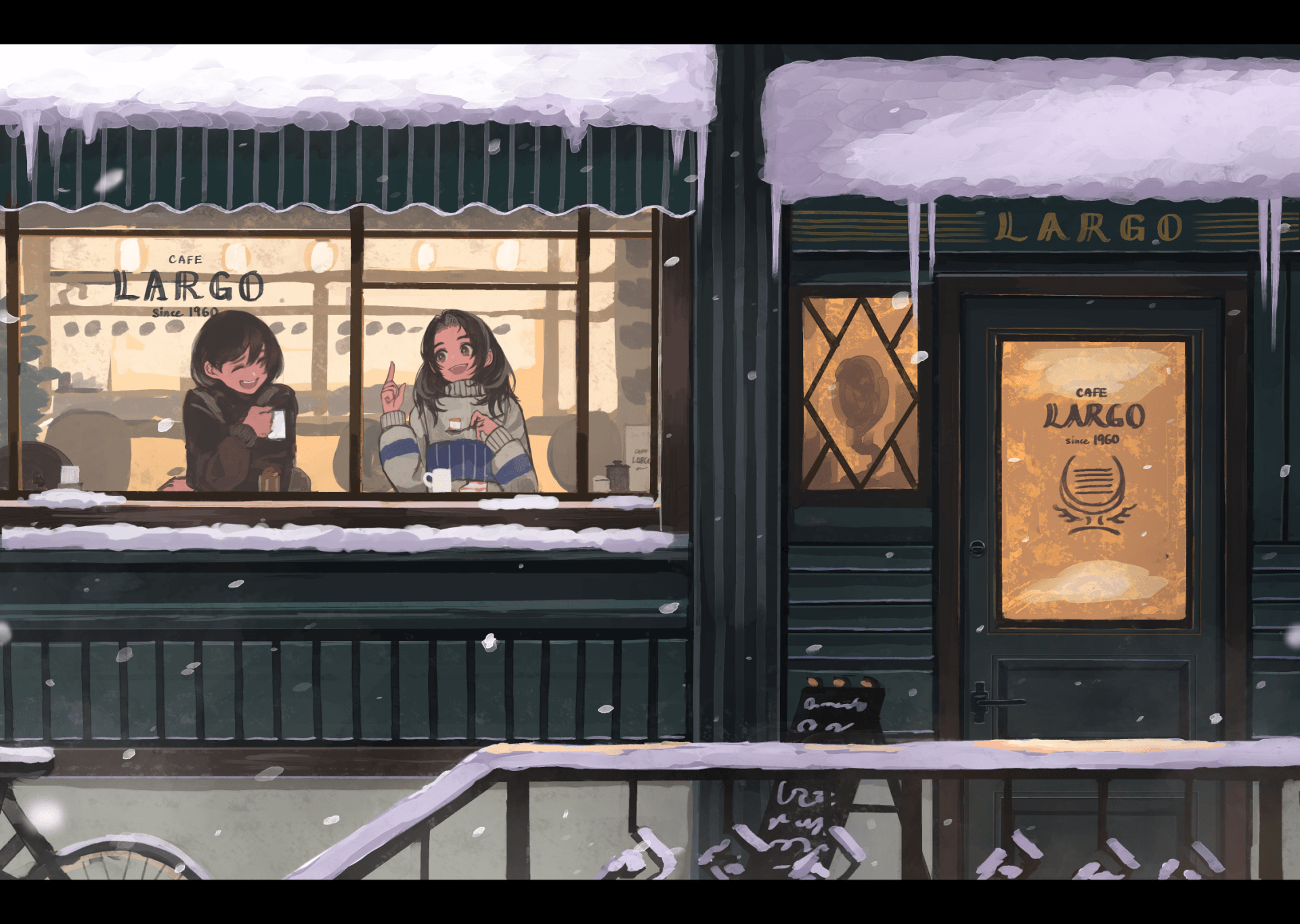 1920x1365 Cozy Winter Vibes: HD Wallpaper of Friends at Largo Café