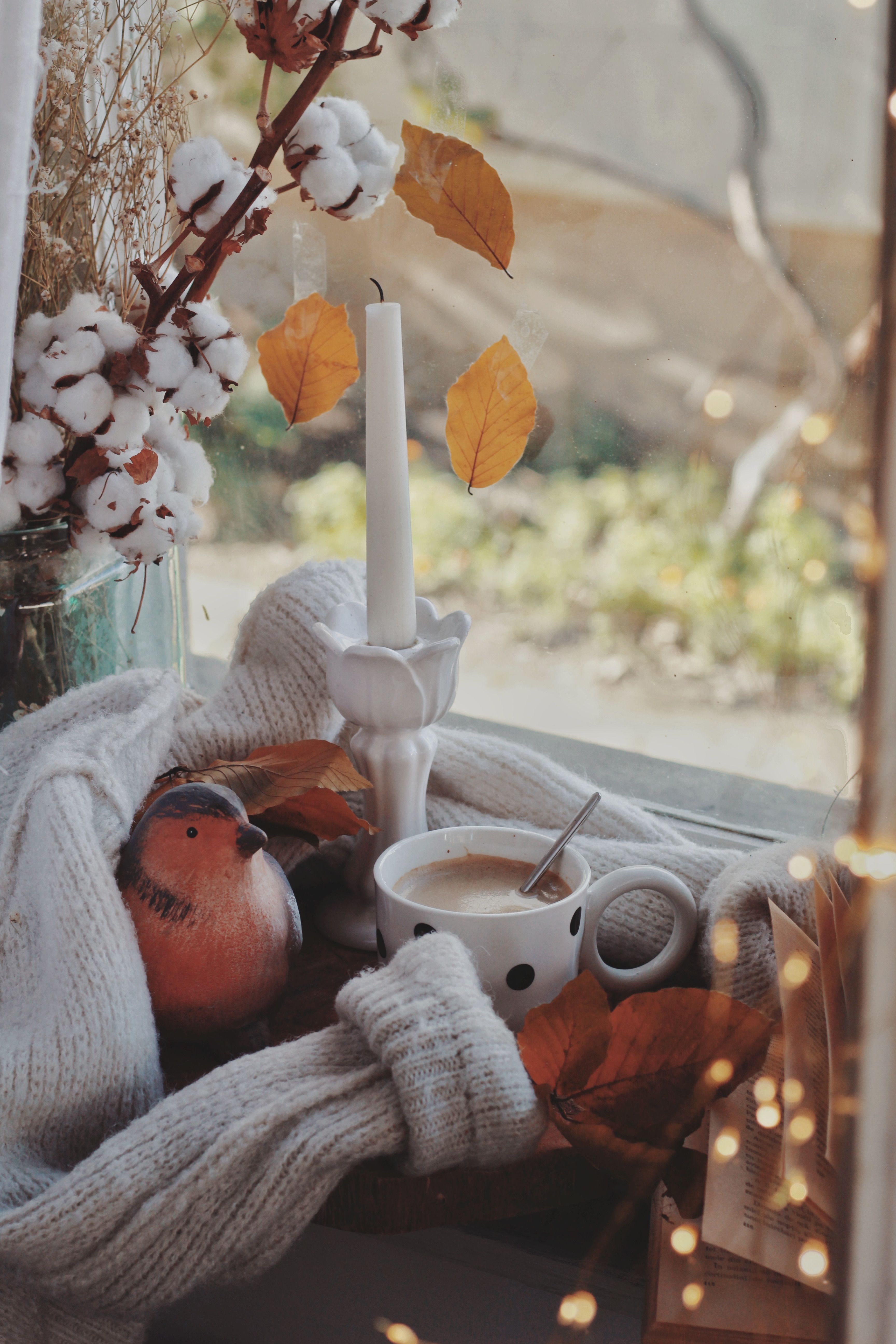 3456x5184 Cozy Autumn Setting with Candle and Coffee · Free