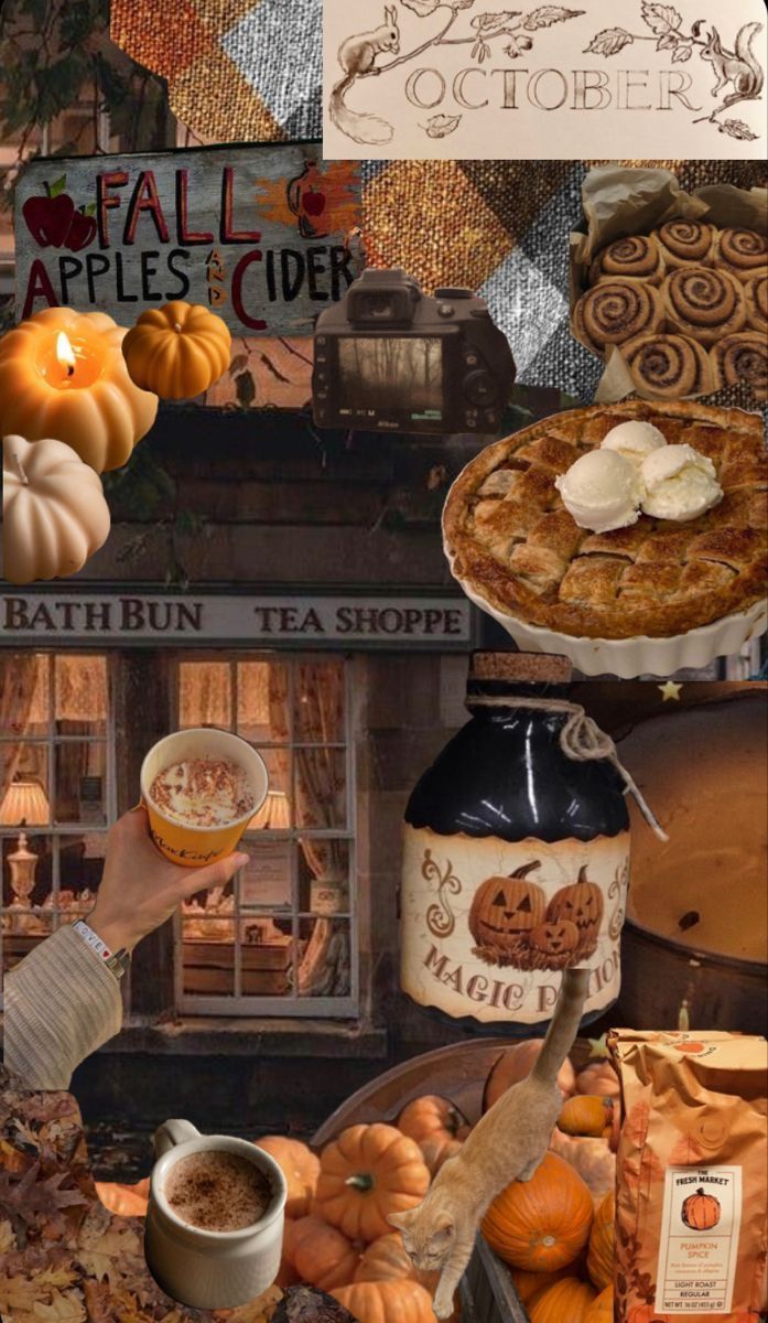 697x1200 Cozy October Aesthetic Wallpaper: Fall Vibes with Pumpkins, Cider & Warm Drinks