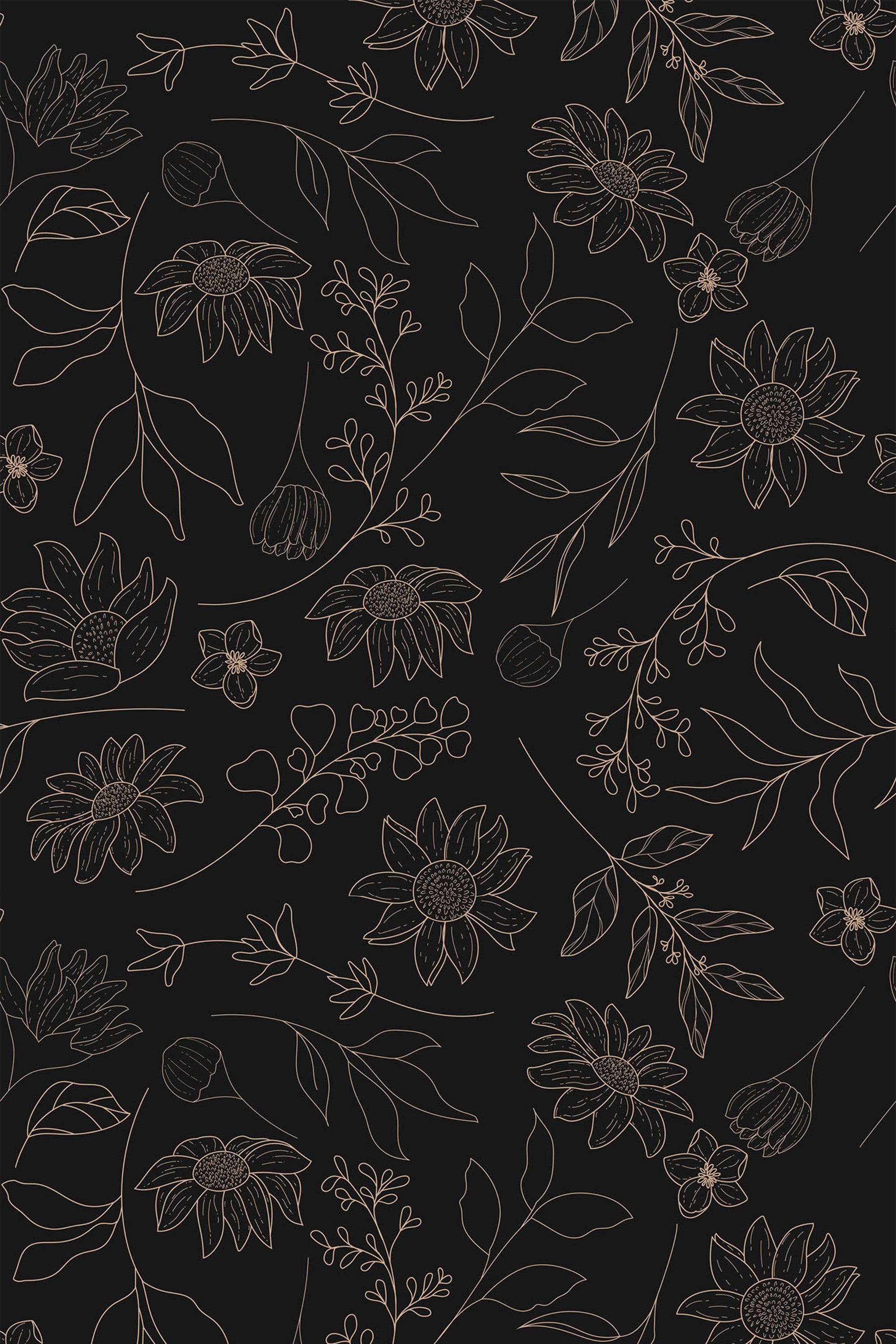 2000x3000 Dark floral night Peel and Stick Removable Wallpaper
