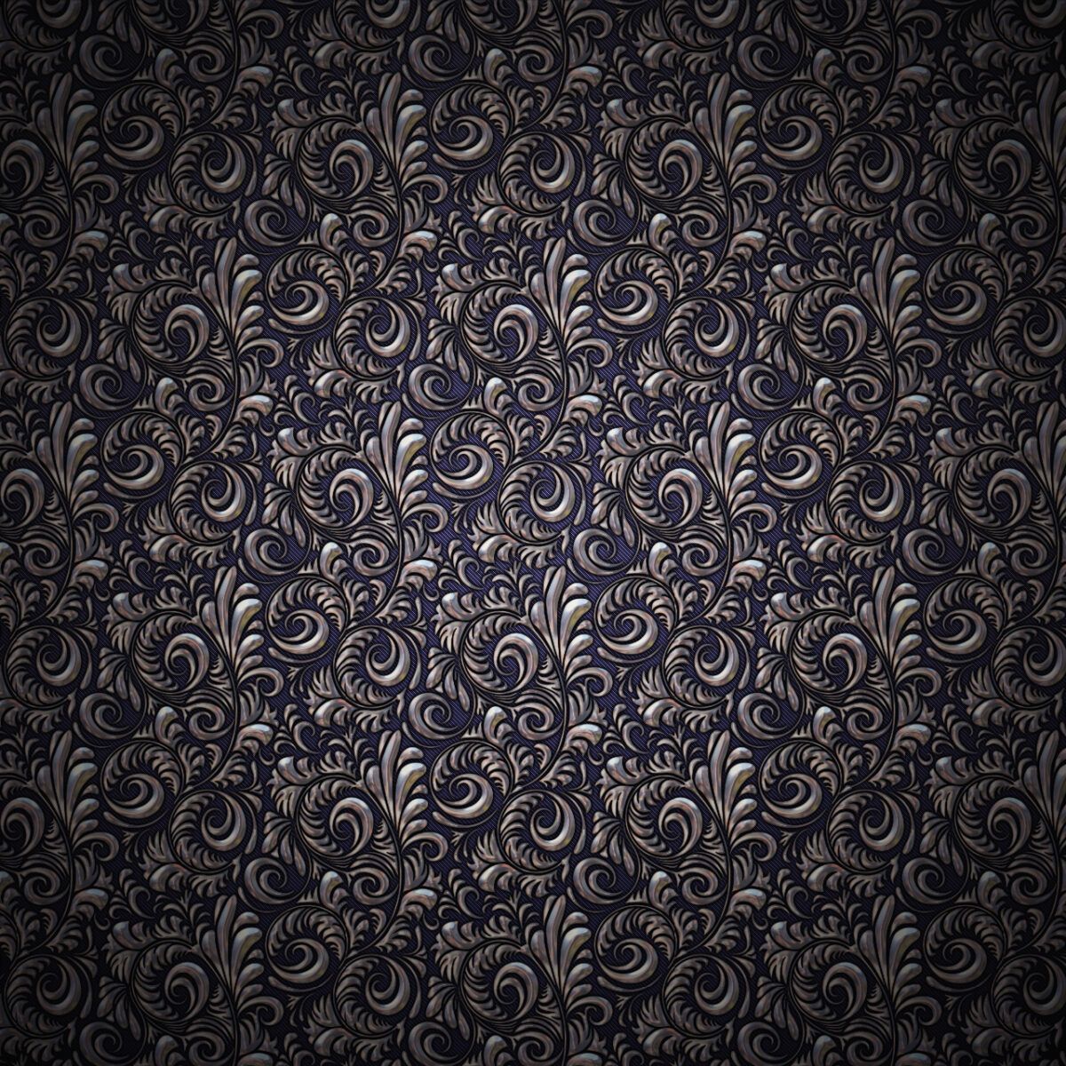 1200x1200 Dark wallpaper with intricate golden floral patterns