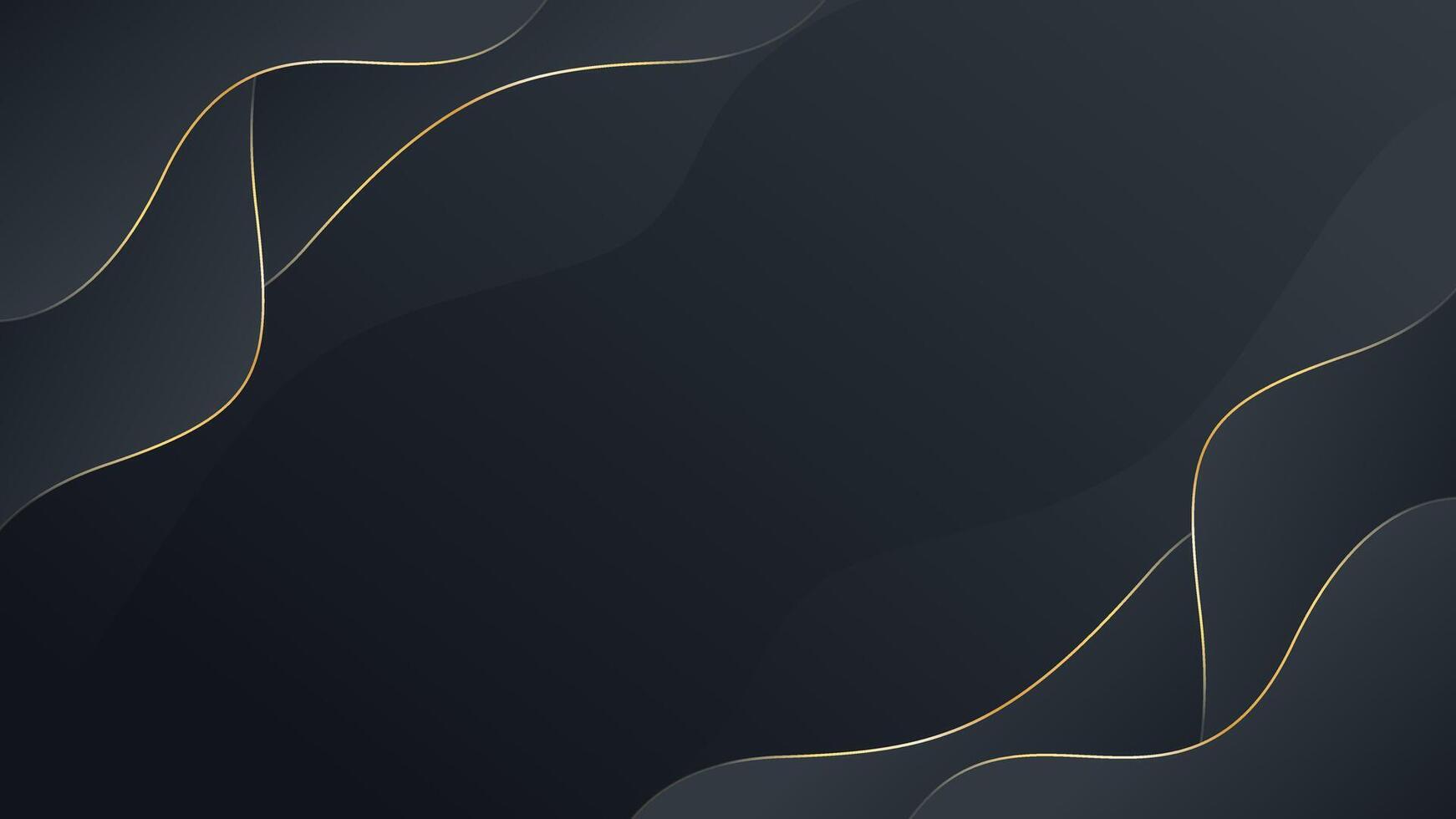 1742x980 Abstract dark gray luxury wave background with gold lines. Elegant wallpaper. Suitable for templates, sale banners, awards, invitations, events, websites, and pages