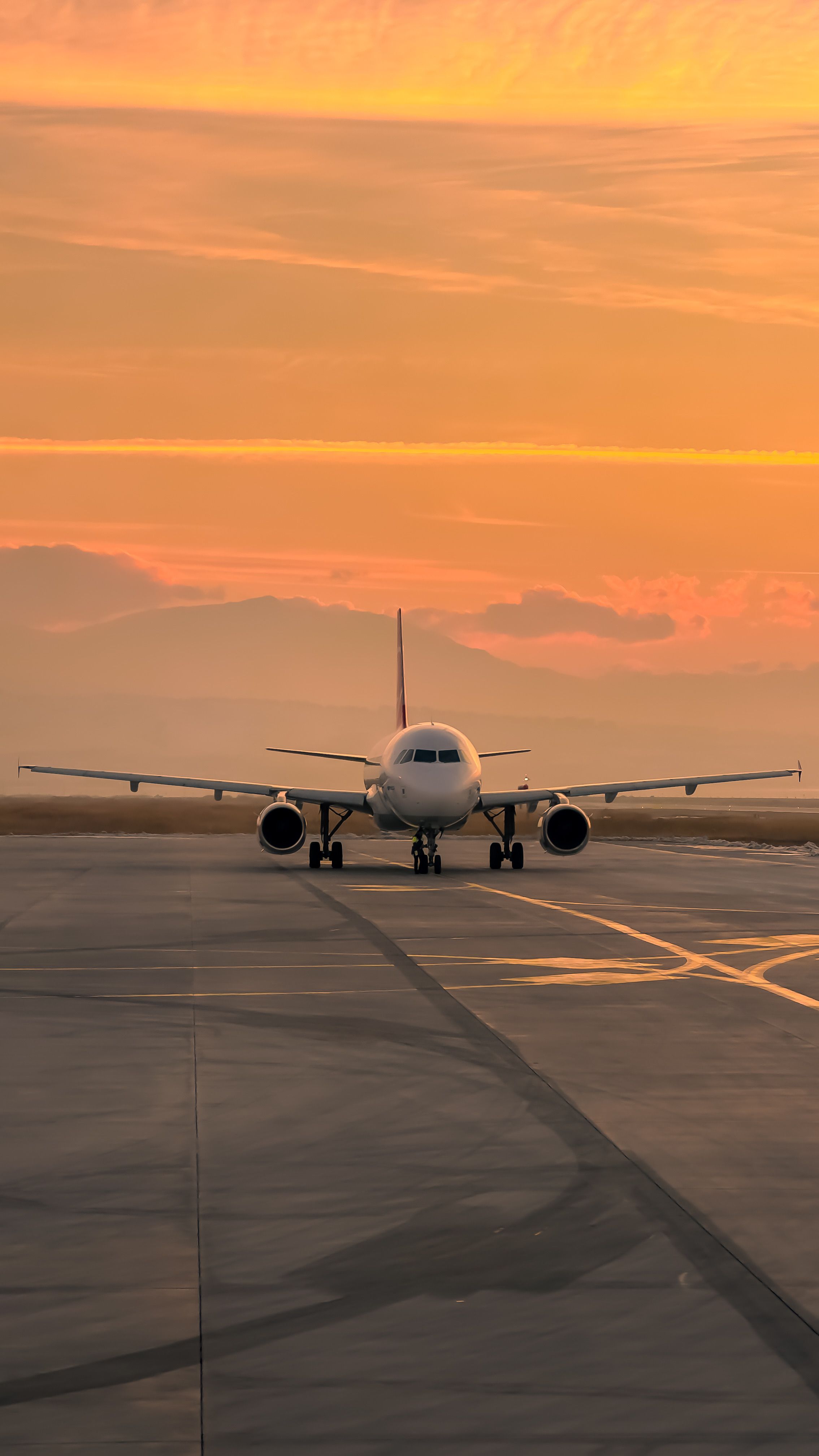 2268x4032 Airplane in Golden Sunset on Runway · Free