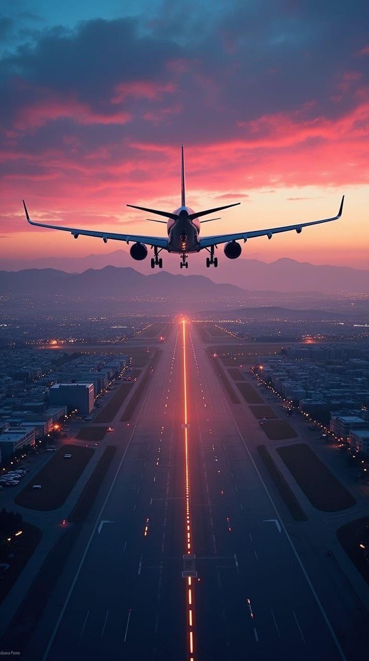 736x1318 Plane landing on a city. Airport landing strip photography, Airplane background inspiration, Airplane take off