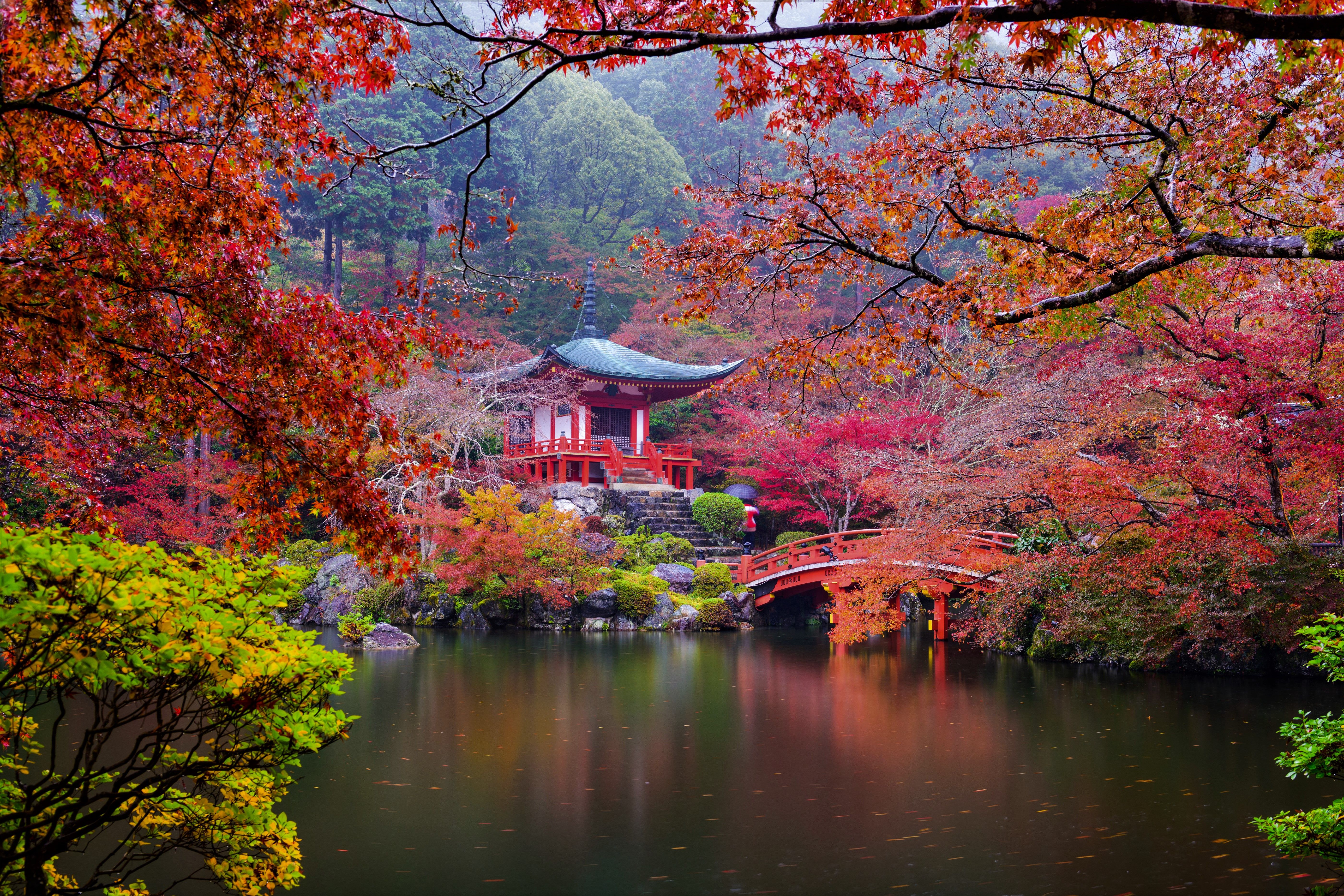 5600x3734 Phone wallpaper: Daigo Ji, Japanese Garden, Garden, Temples, Pagoda, Religious, Bridge, Fall 423458
