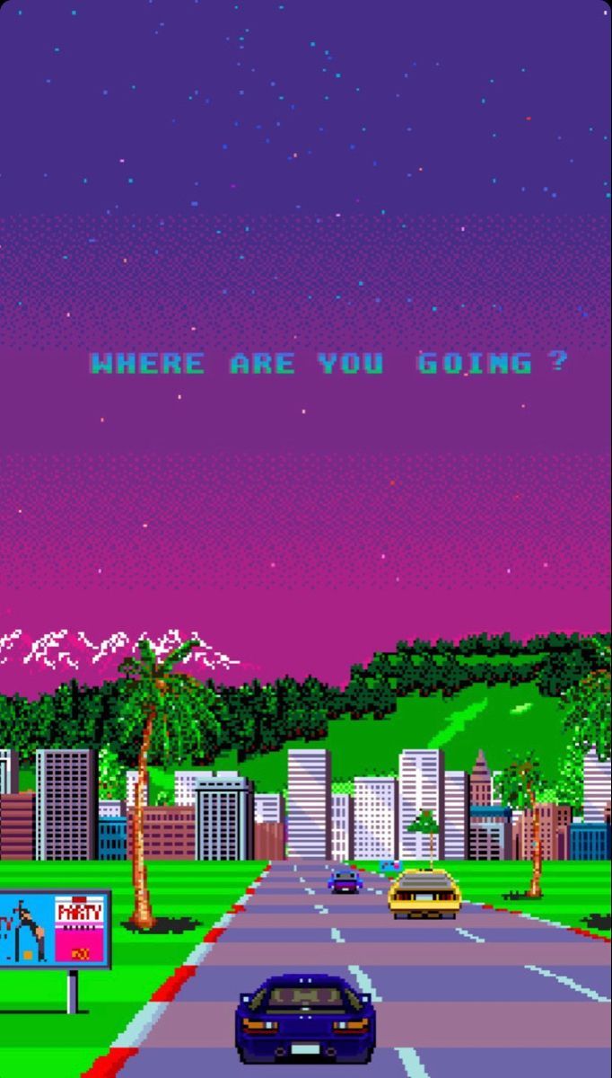 682x1200 Retro Pixel Art Video Game with Cars. Nighttime urban landscape, Retro city skyline at night, Retro gaming background ideas