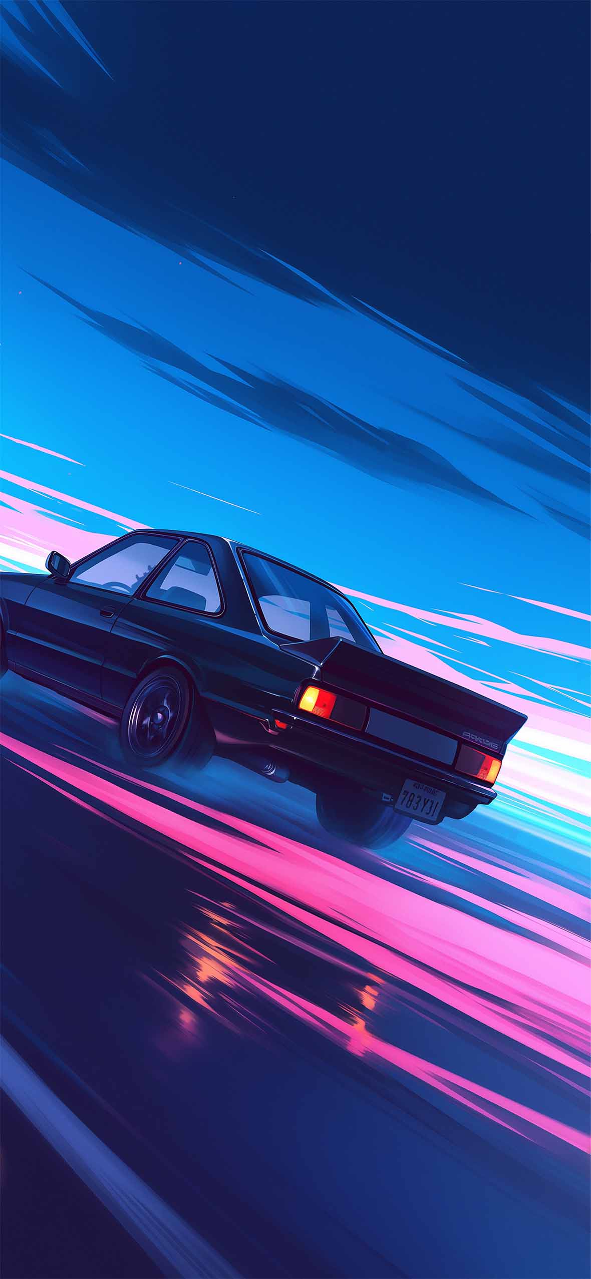 1180x2554 Neon Drift Retro Car Night Drive Wallpaper Phone Wallpaper