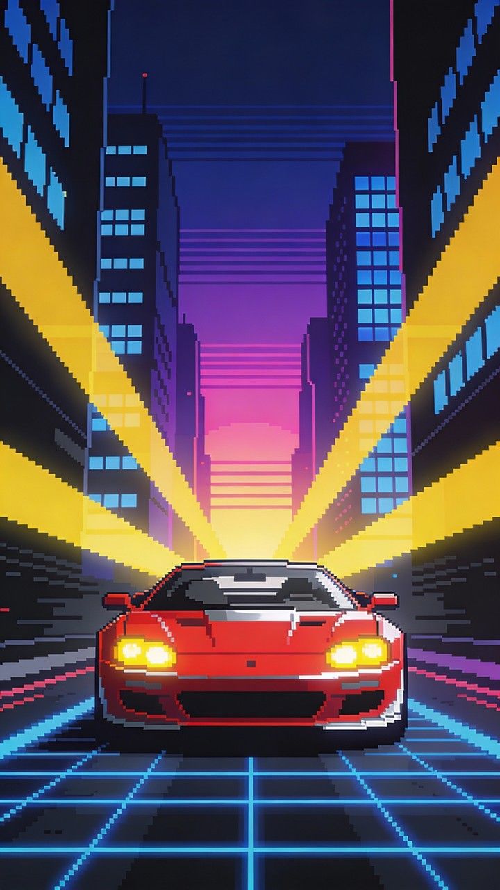 720x1280 Download Neon Racing Night Image, Synthwave, Racing