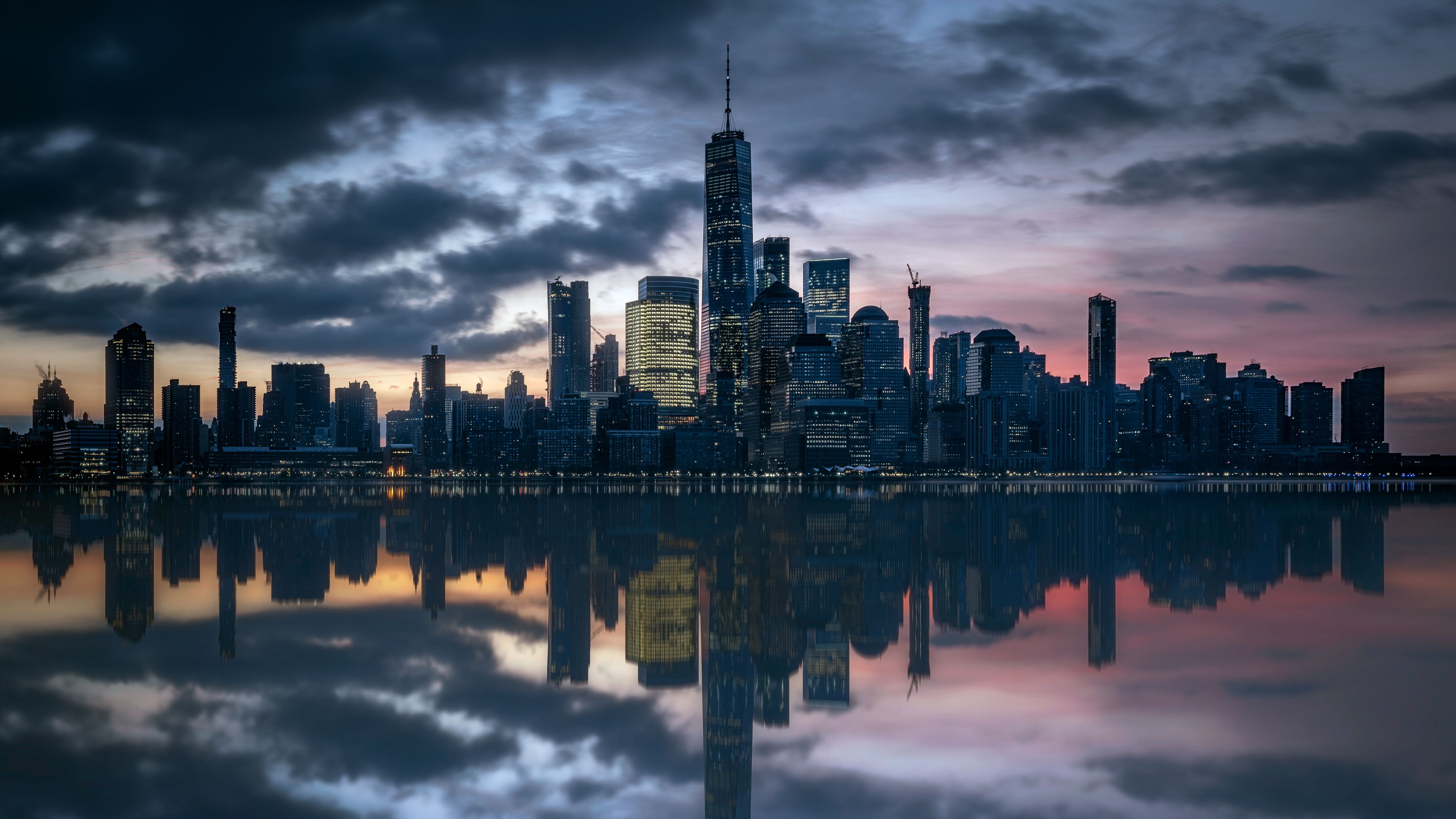 5120x2880 Manhattan Skyline Wallpaper 4K, Hudson River, Cityscape