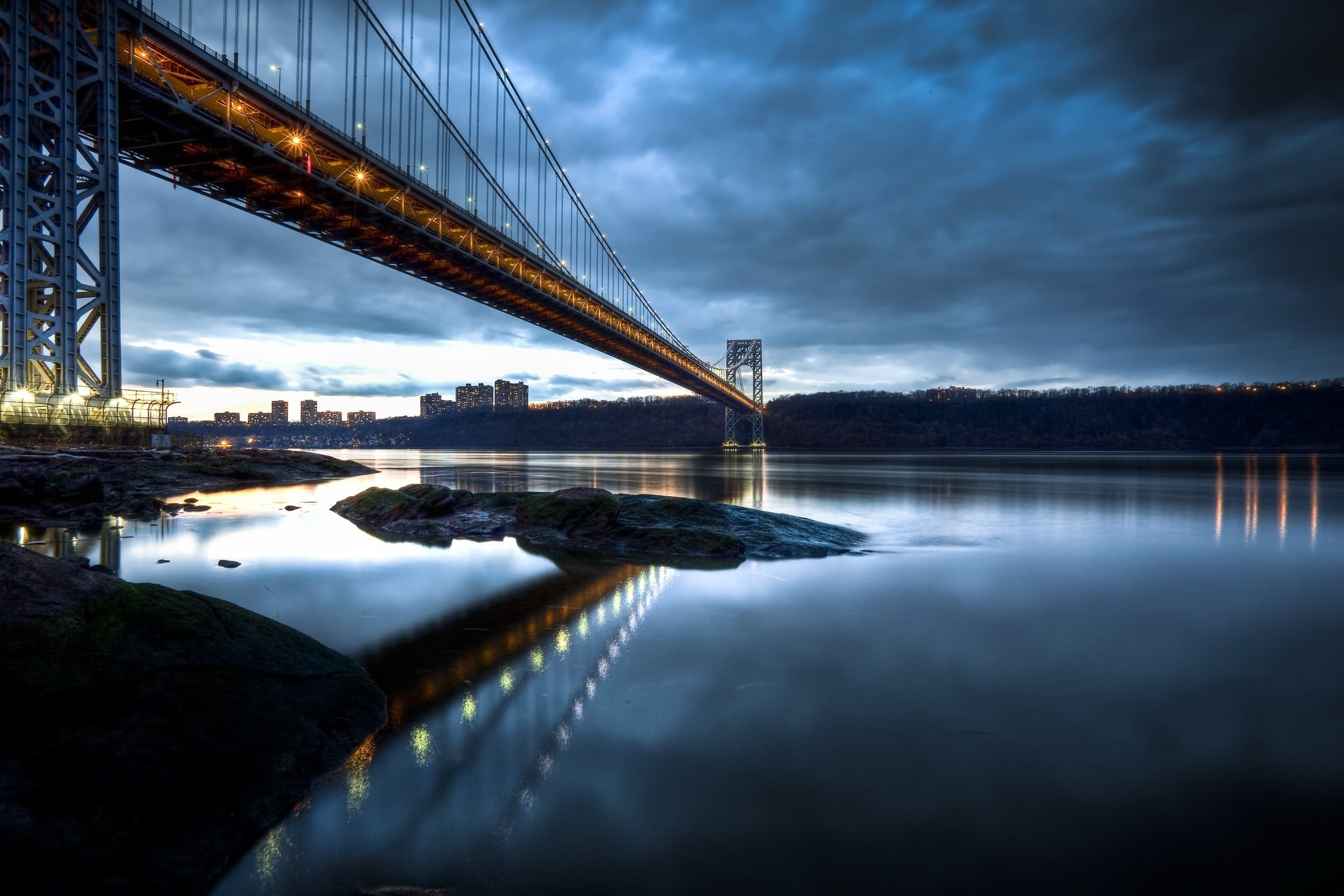 2048x1365 Brooklyn Bridge, bridge, George Washington Bridge, Hudson River, New York City HD wallpaper