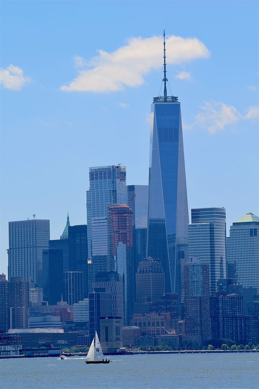 910x1364 HD wallpaper: New York, Hudson River, Downtown, world trade center, sailboat