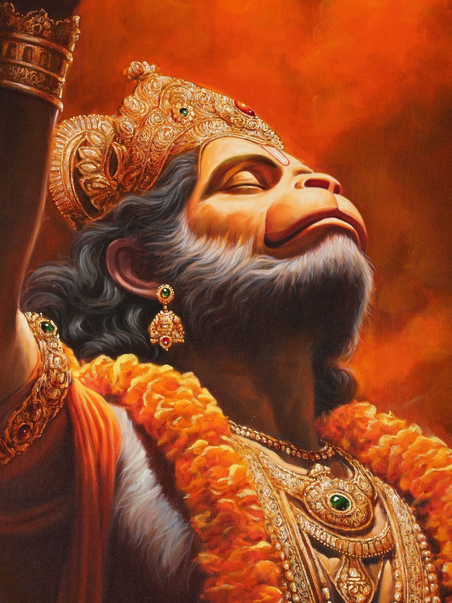 1500x2000 Veer Hanuman Absorbed in Devotion of Shri Rama. Oil on Canvas. Handmade Painting. Exotic India Art
