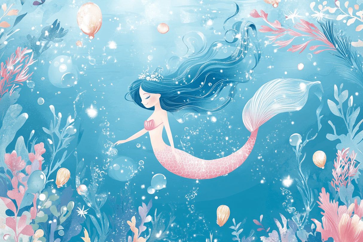 1214x809 Mermaid Mural Wallpaper. Enchanted Ocean Princess Design