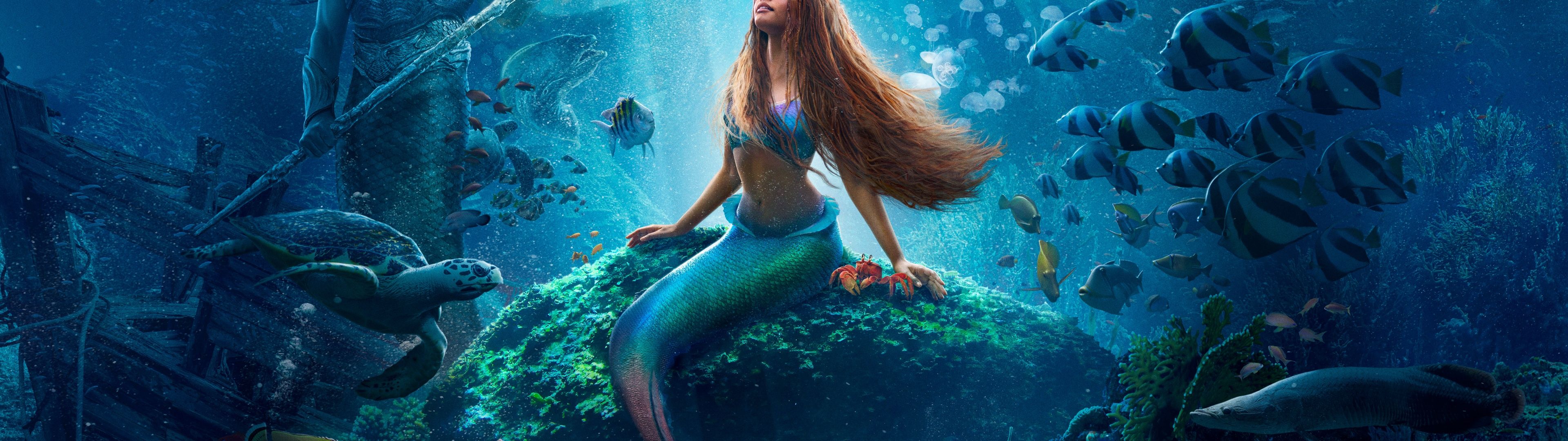 3840x1080 The Little Mermaid Wallpaper 4K, Halle Bailey as Ariel