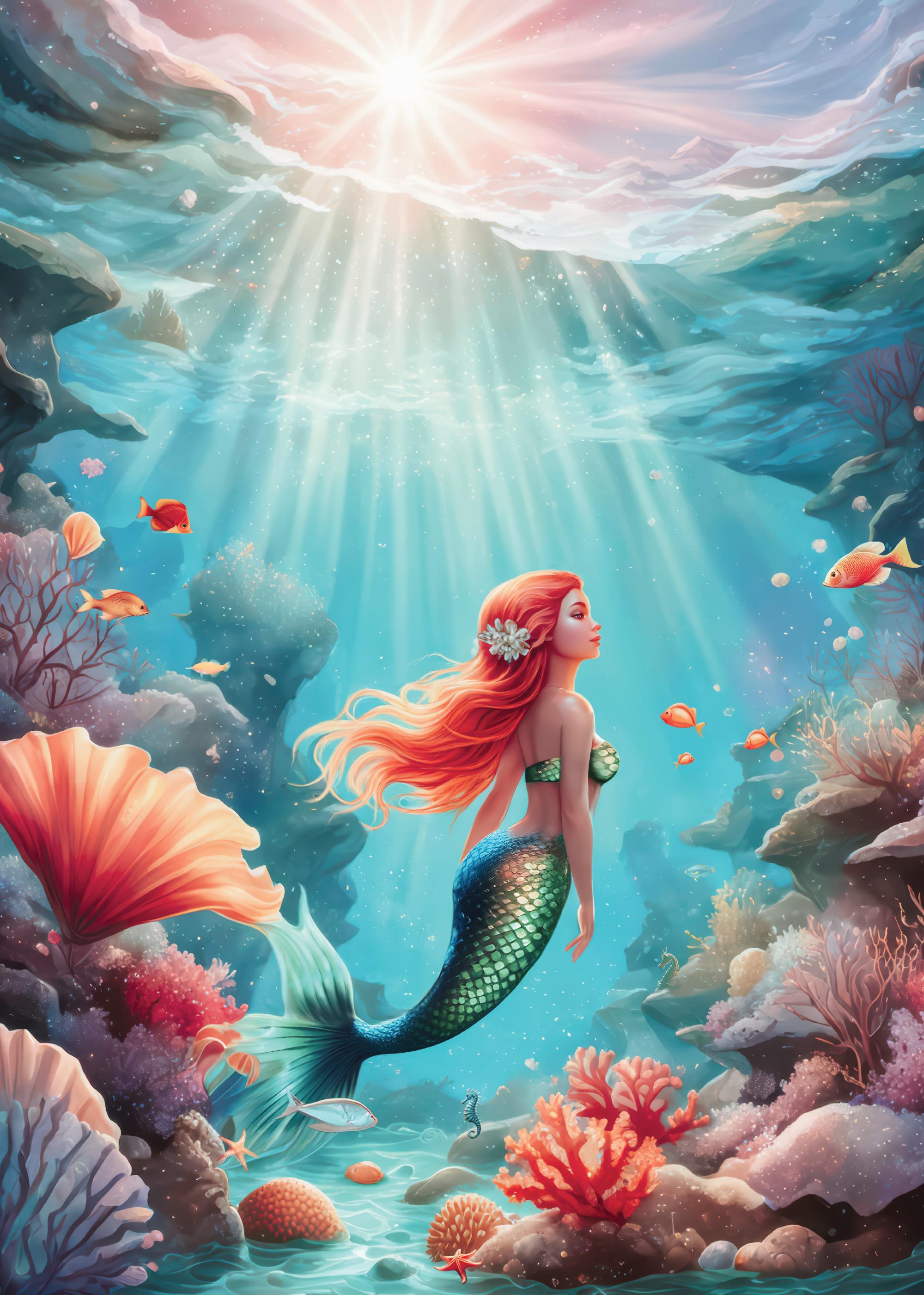 2000x2800 Mermaid in Sea Print