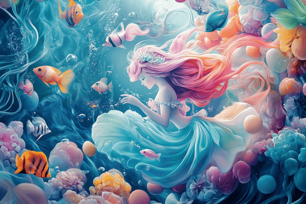 1214x809 Fantasy Mural Wallpaper. Underwater Mermaid Princess Dream