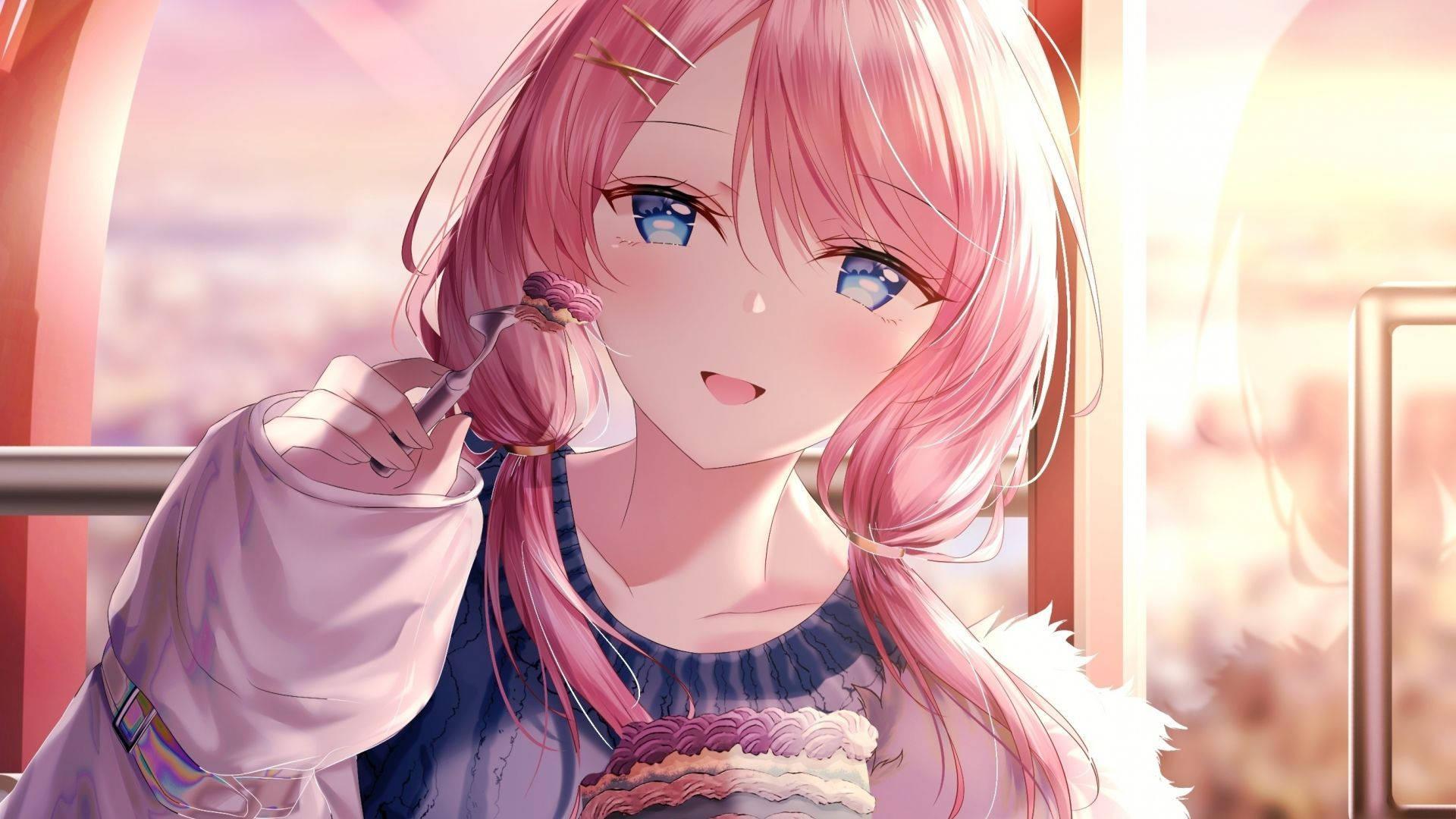 1920x1080 Cute Anime Girl PFP Eating Cake