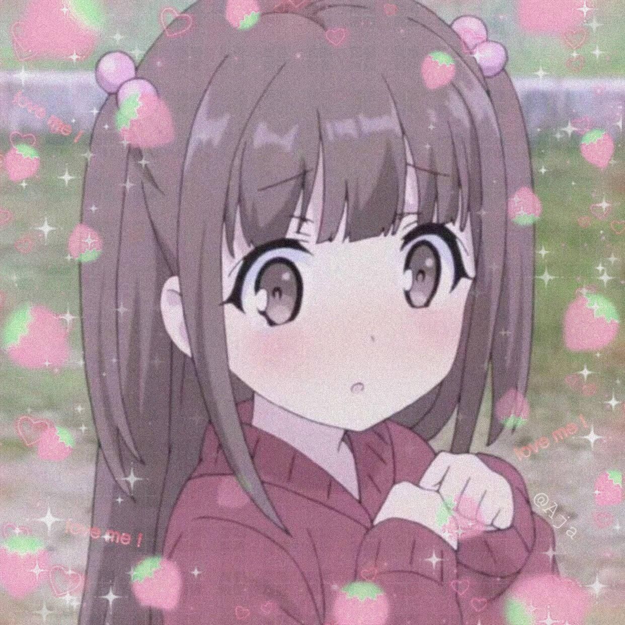 1242x1242 Cute Anime Girl PFP Onnanoko Strawberries And Hearts