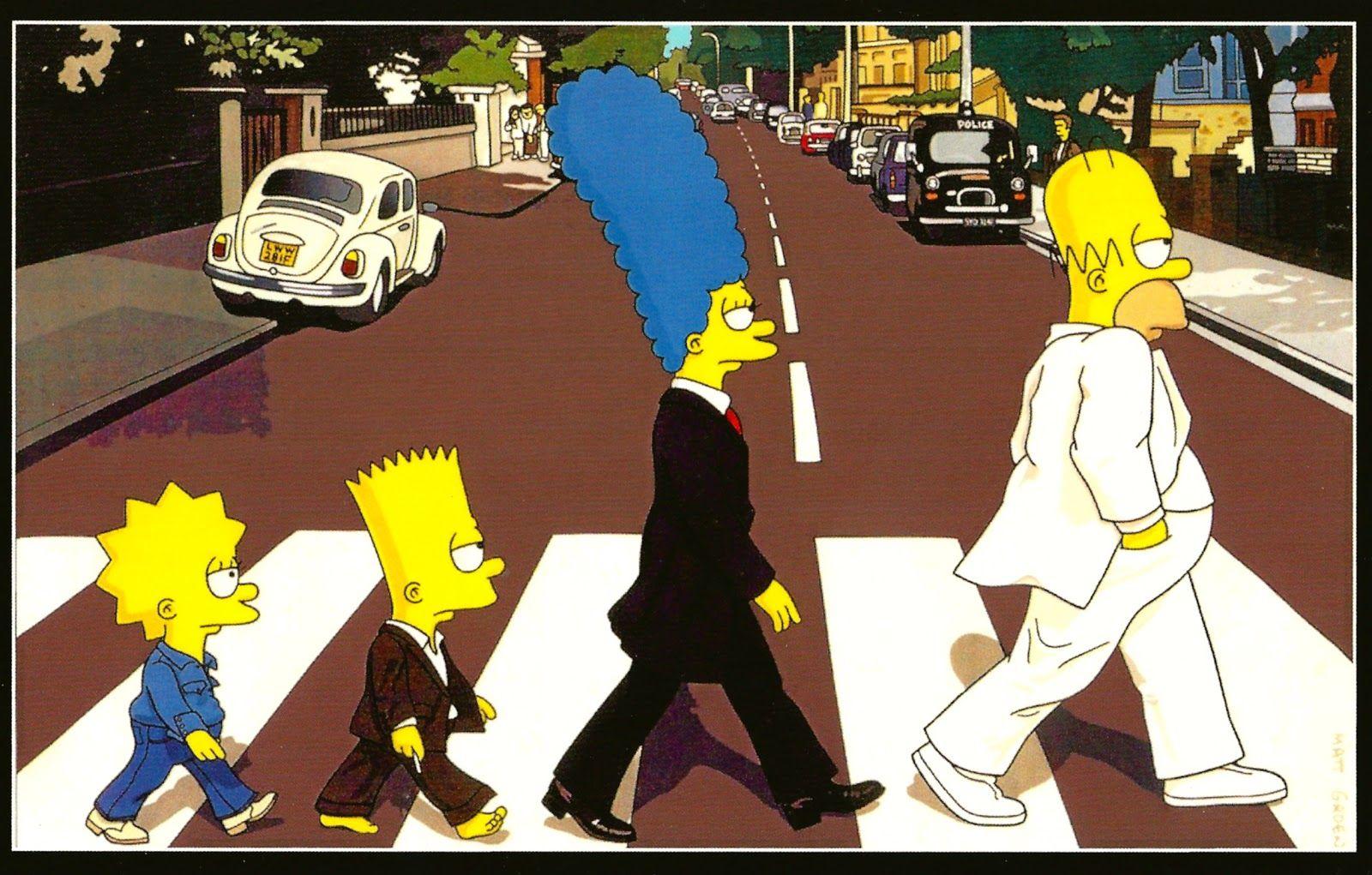 1600x1021 My Favorite Funny Postcards: The Simpsons, As The Beatles in Abbey Road