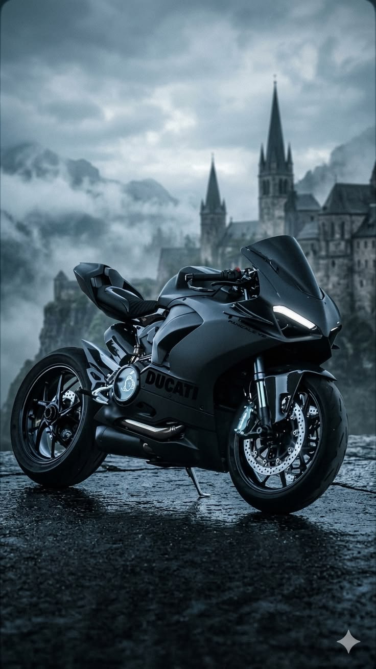 736x1308 Matte Black Ducati Panigale V2. Dark Moody Superbike Aesthetic