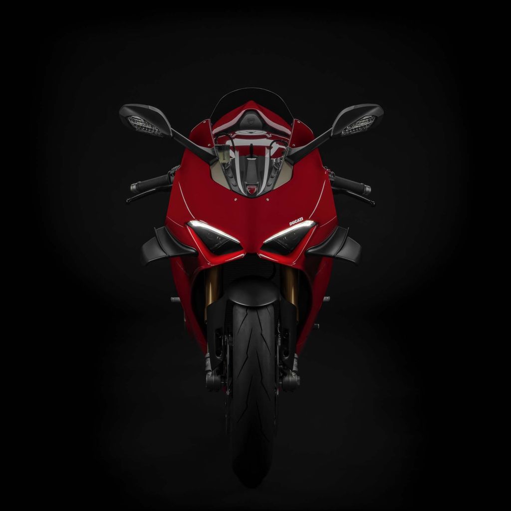 1024x1024 Red Ducati Panigale V4 S 2020 motorcycle on a black background Desktop wallpaper 1024x1024