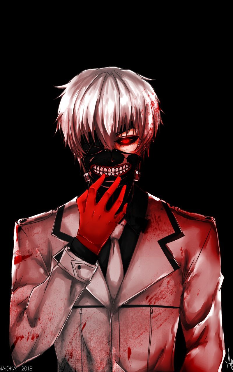 800x1280 Phone wallpaper: Blood, Anime, Tokyo Ghoul:re, Mask, Tokyo Ghoul, Ken Kaneki, Red Eyes, White Hair, Glove 1364127