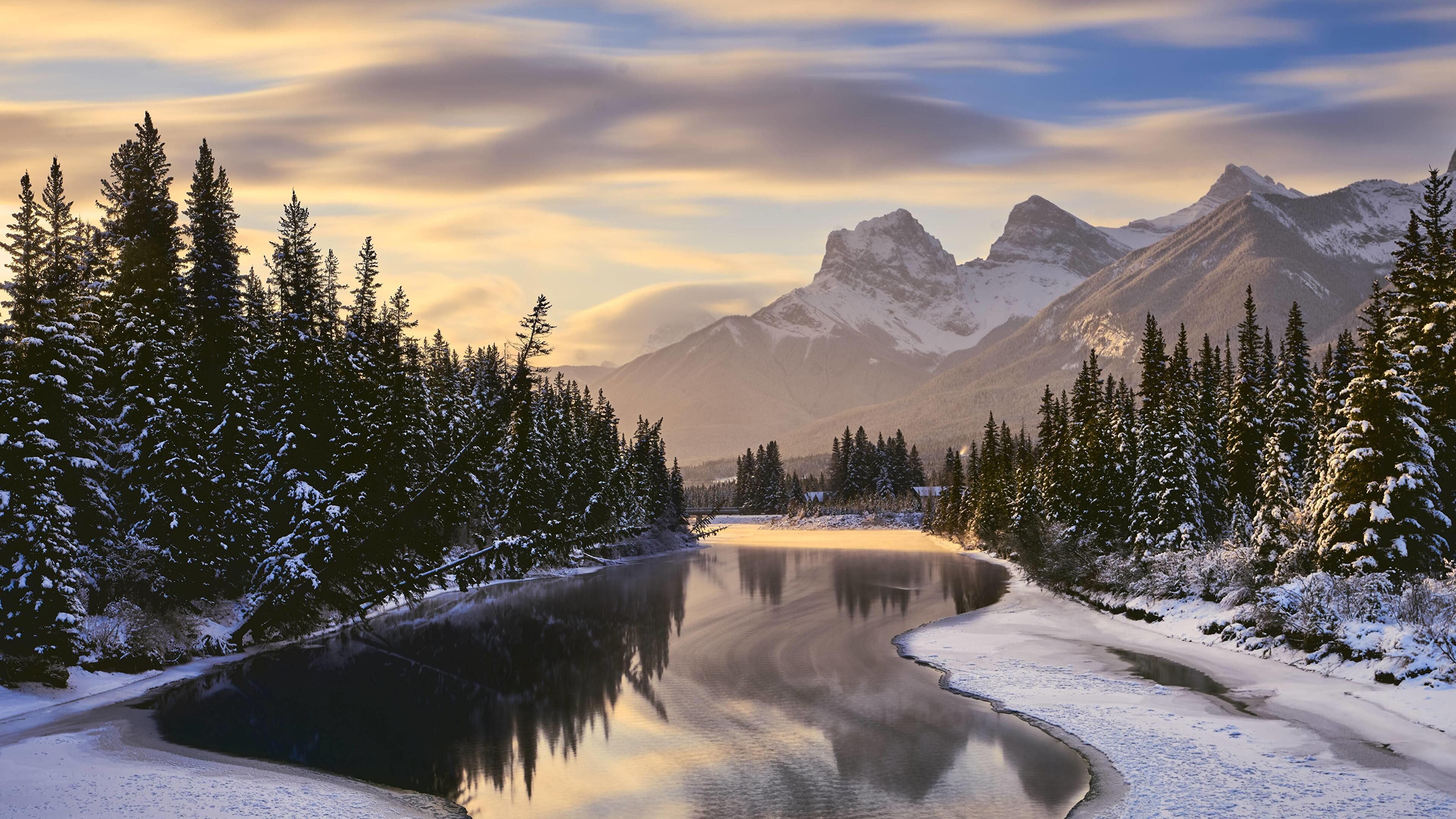 3840x2160 Bow River And The Three Sisters In Canmore Canada 4K HD Canada Wallpaper