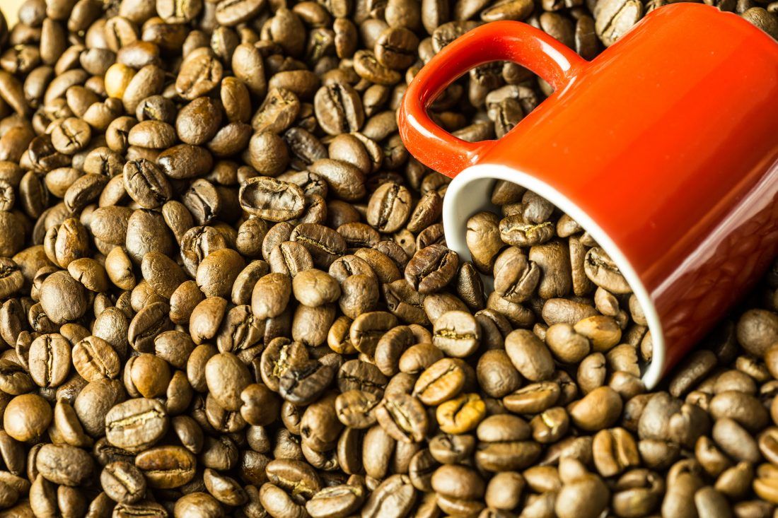 1100x733 Coffee Beans & Cup Royalty Free