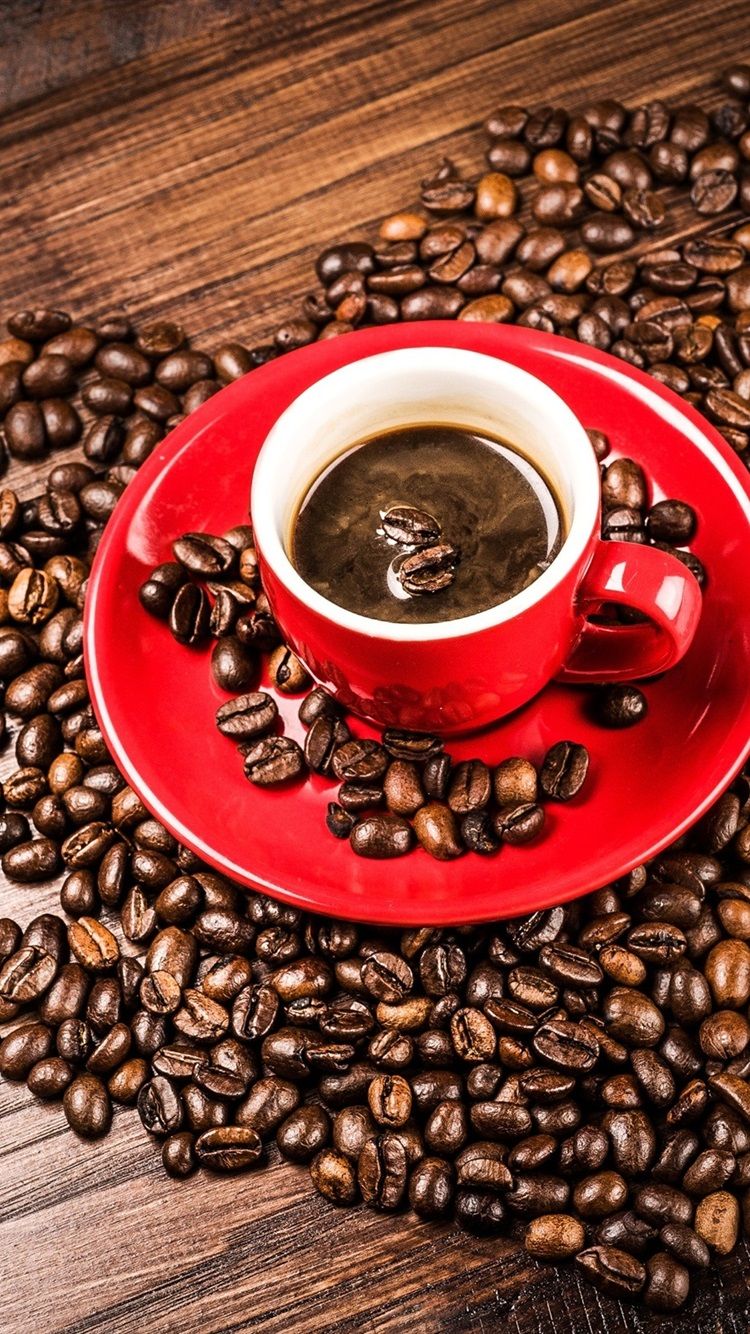 750x1334 Wallpaper Coffee beans, grains, heart shaped, red cup 2560x1600 Picture, Image