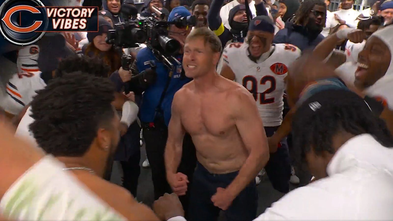 1600x900 Ben Johnson rips his shirt off during Bears' postgame celebration
