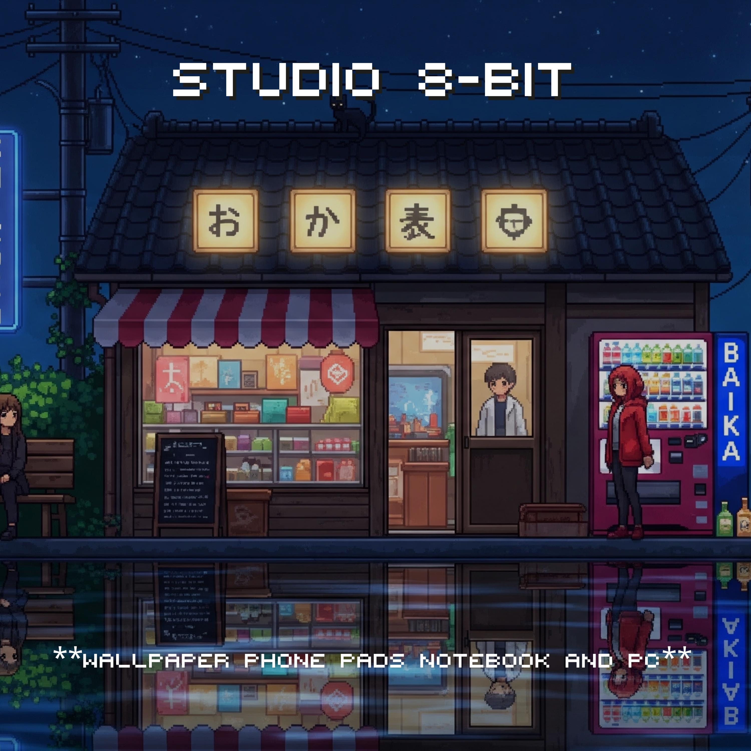 3000x3000 Japanese Shop Wallpaper: Cozy Lofi Anime Pixel Art 4K (Digital Download Bundle)