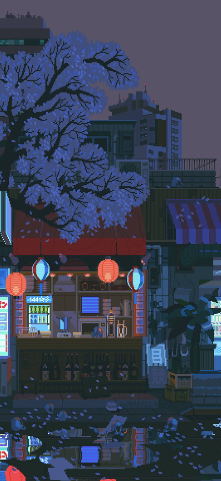 884x1920 Pixel Art Japan Wallpaper
