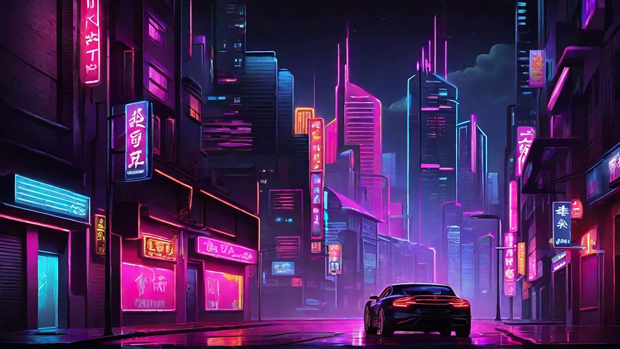 1214x683 City Mural Wallpaper. Neon Cyberpunk Japanese Street