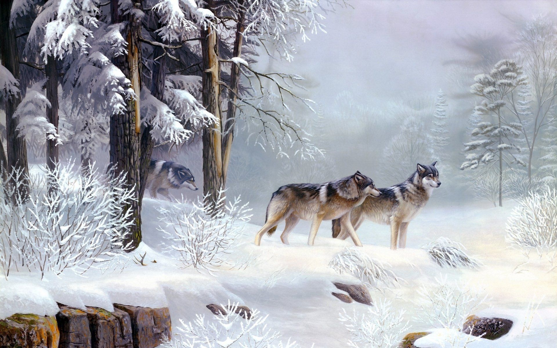 1920x1200 Winter Wolves HD Wallpaper