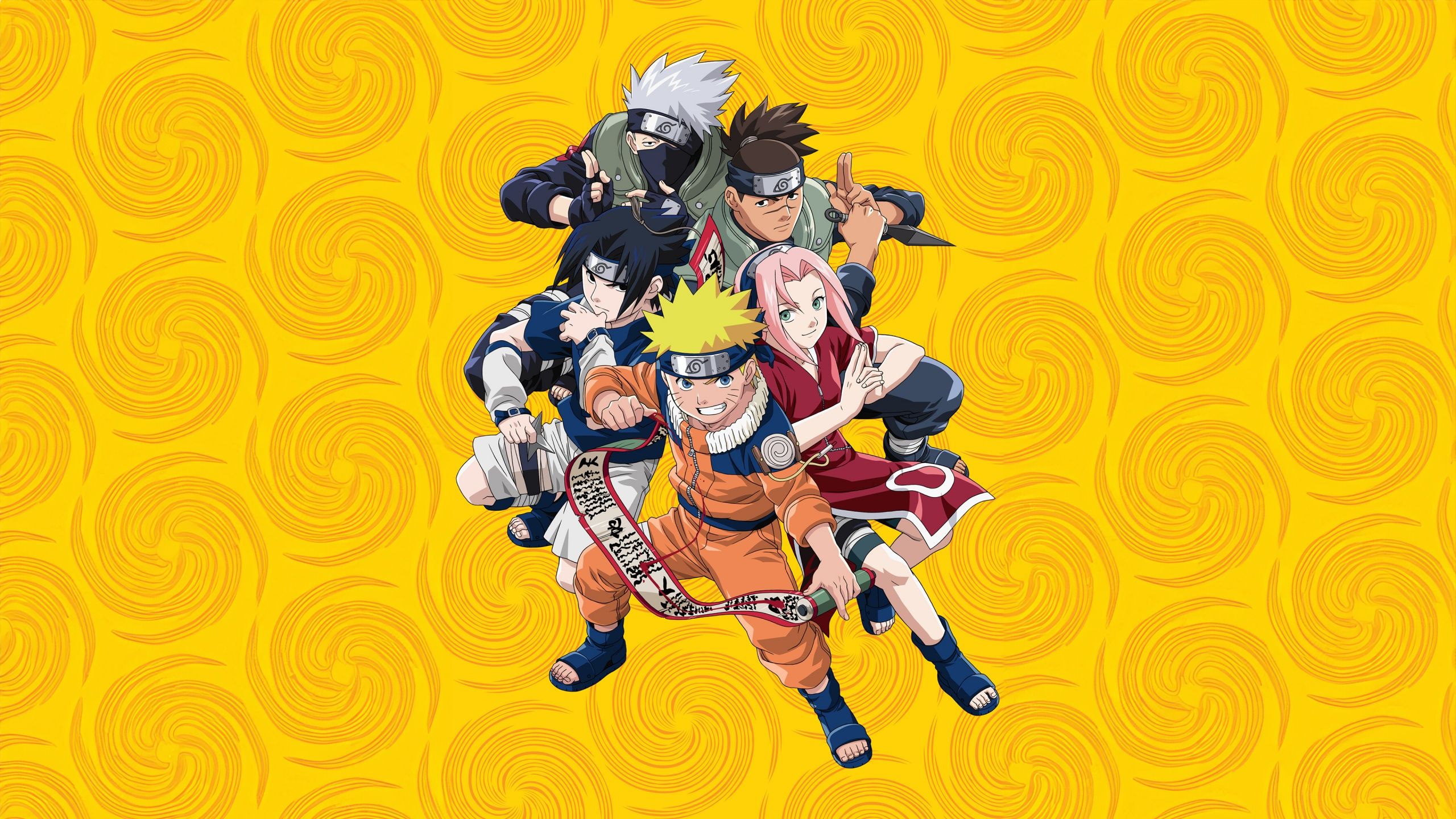 2560x1440 Naruto Team 7 Wallpaper 4K, Yellow background, Kakashi Hatake