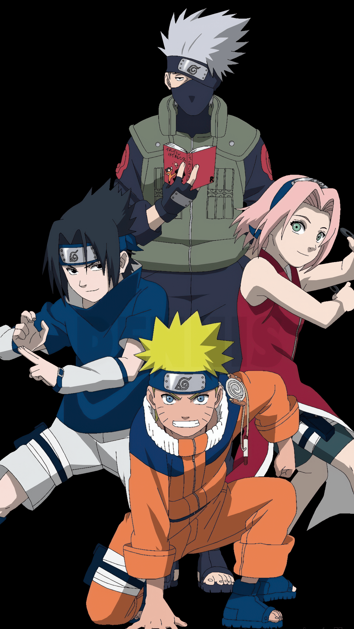 1242x2208 Naruto Team 7 Wallpaper 4K, Black background, Naruto Uzumaki