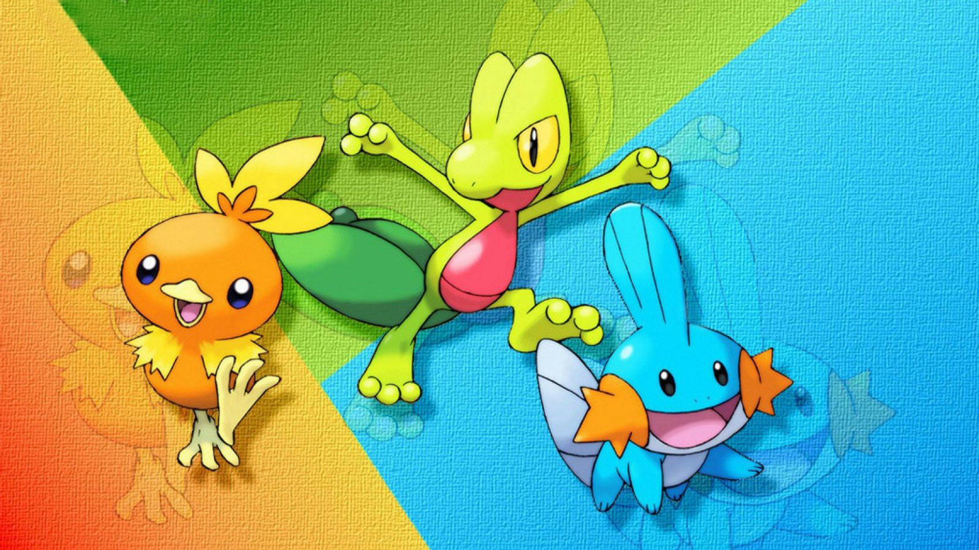1920x1080 Pokémon Ruby & Sapphire Starters HD Wallpaper: Treecko, Torchic, and Mudkip Charmx1080