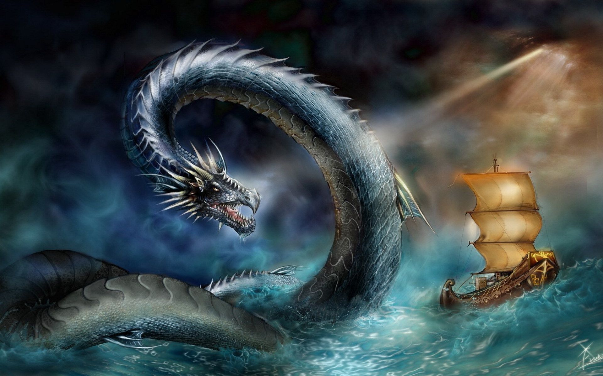 1920x1200 Wallpaper Sea snake attack ship 1920x1200 Picture, Image