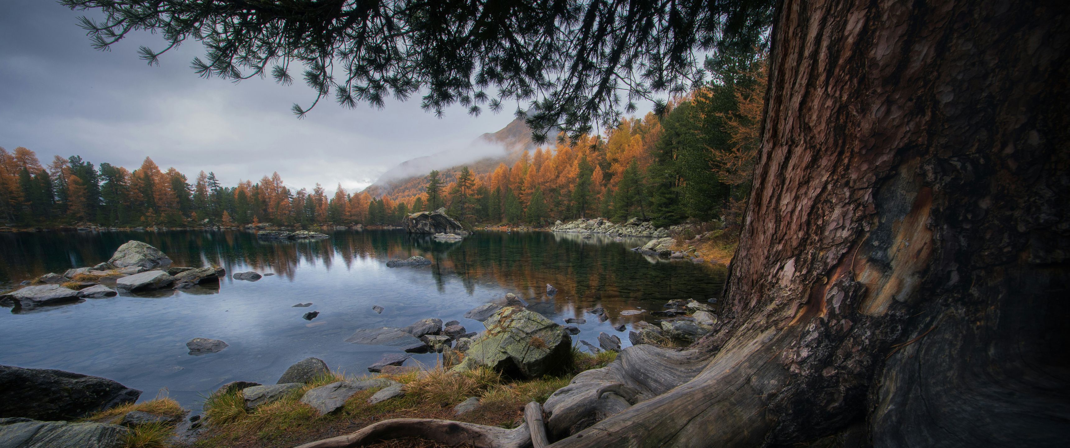 3440x1440 Autumn Scenery Of A Swiss Mountain Lake On A Cloudy Day UltraWide Quad HD 1440P , HD 4k Wallpaper, Image, Background, Photos and Picture
