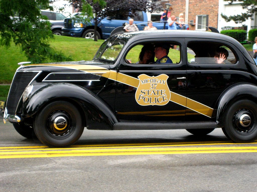 1024x768 vintage michigan state police car. old school state police