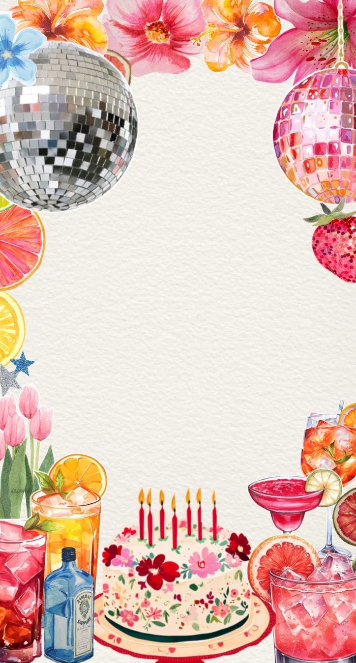 700x1303 Birthday Collage Wallpaper : Cute Colourful Birthday Wallpaper with Cake + Cocktails
