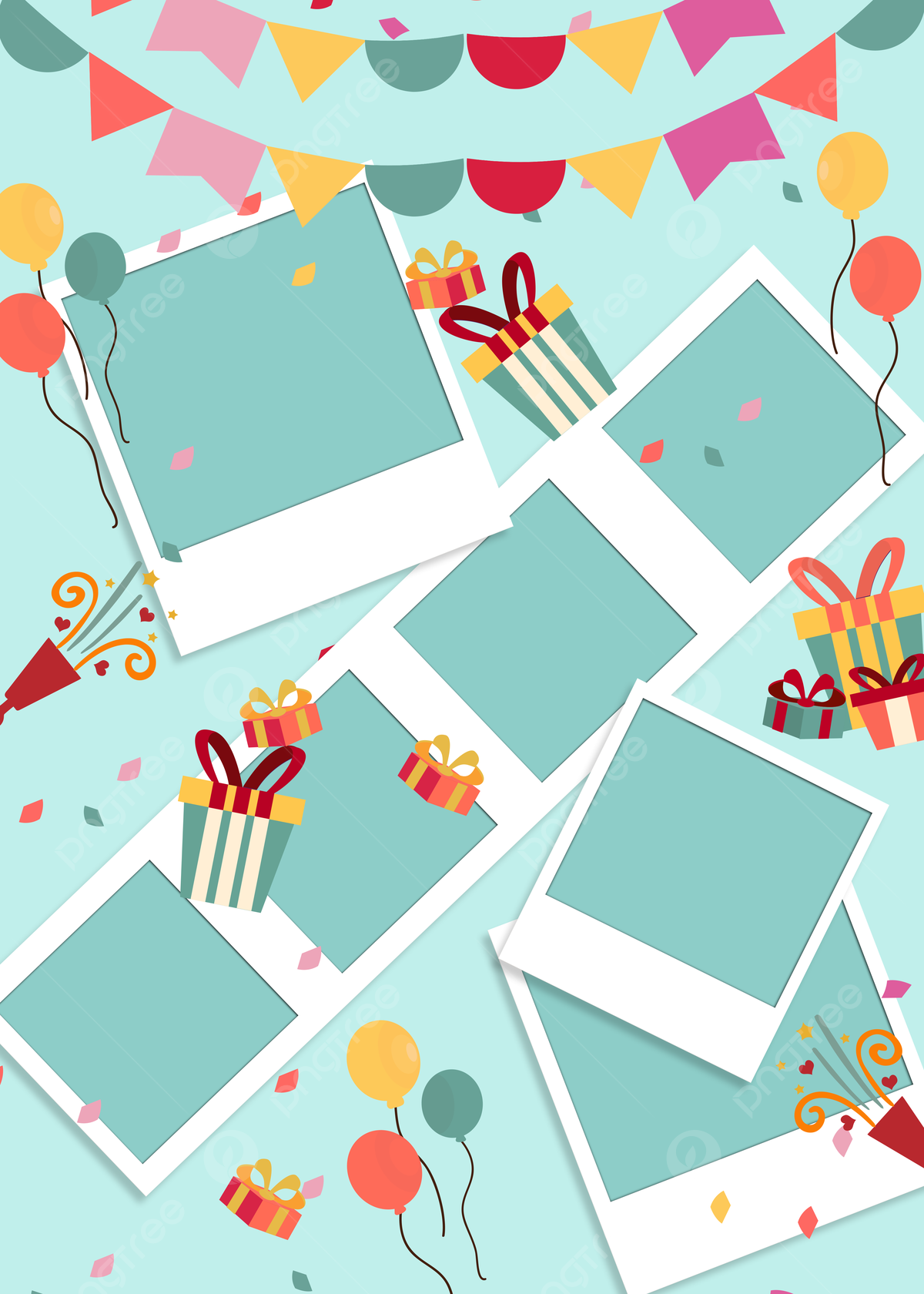 1200x1680 Birthday Celebration Balloon Gift Polaroid Photo Frame Green Background Wallpaper Image For Free Download