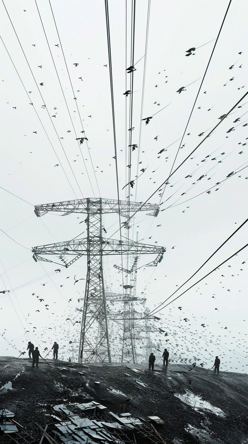 816x1456 Download Electricity Pylon Chaos Image, Pylon, Birds