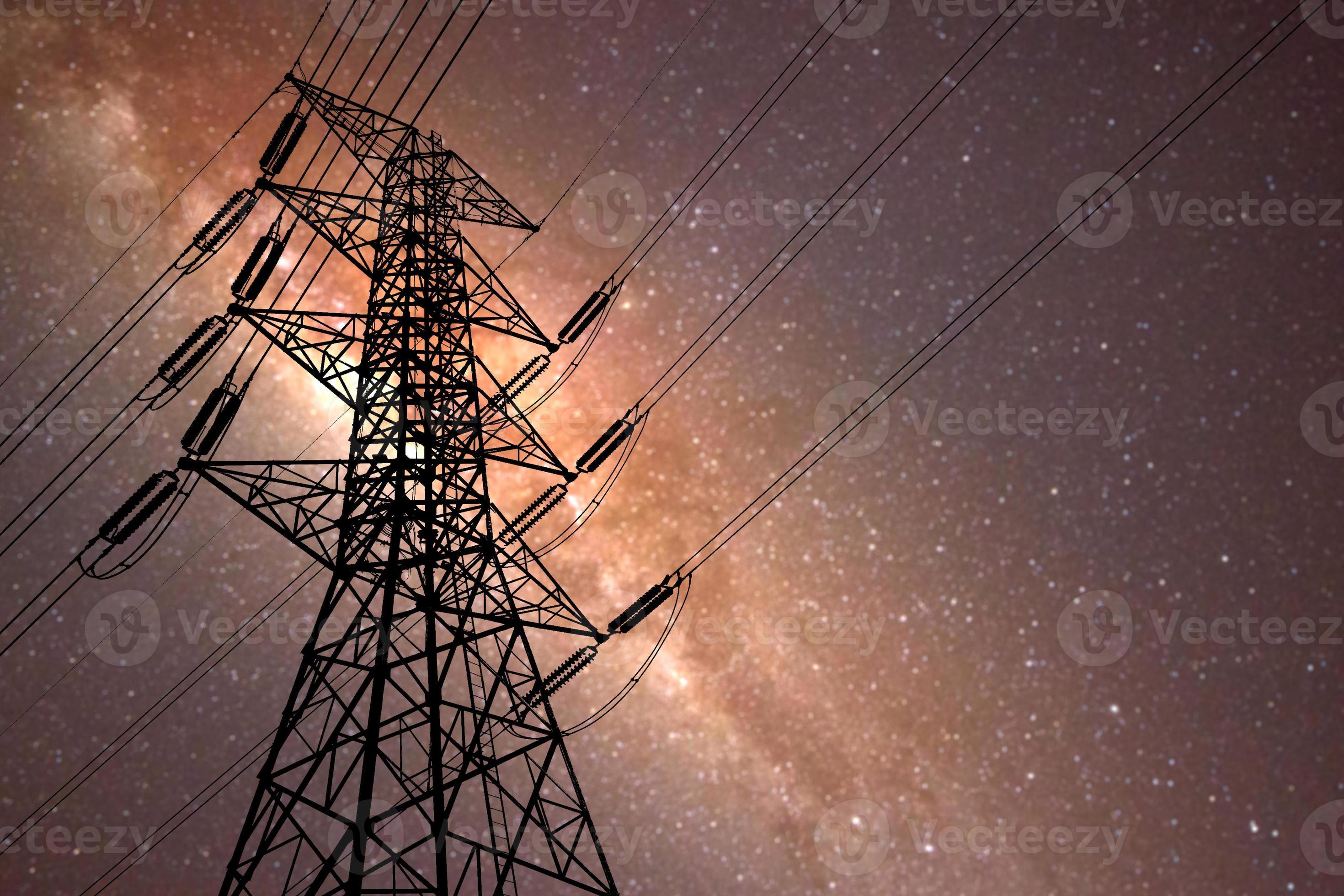 2940x1960 high voltage pylons at night There is a backdrop of the Milky Way and stars
