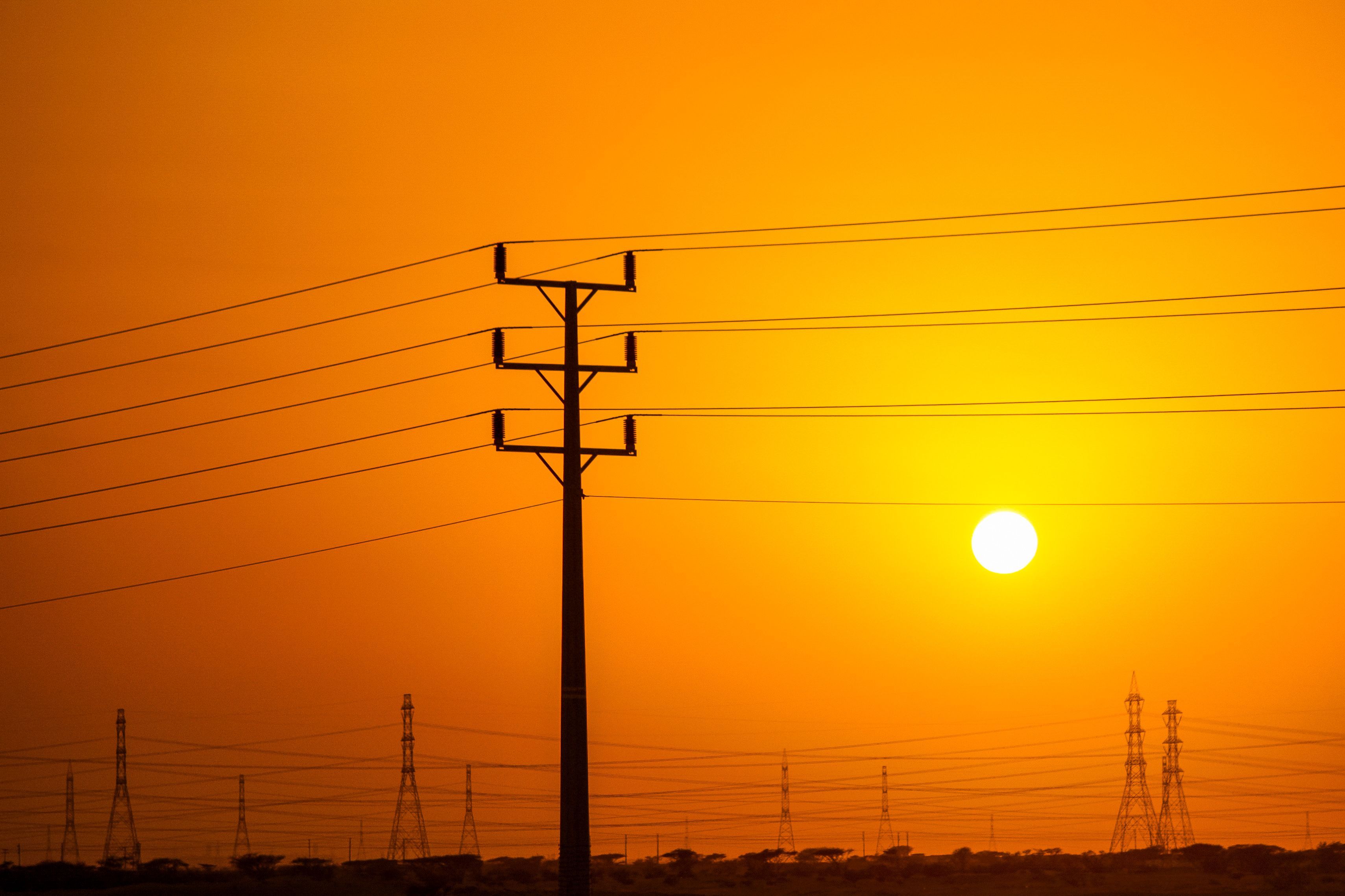 3418x2278 Electric Utility Pole at Sunset Silhouette · Free