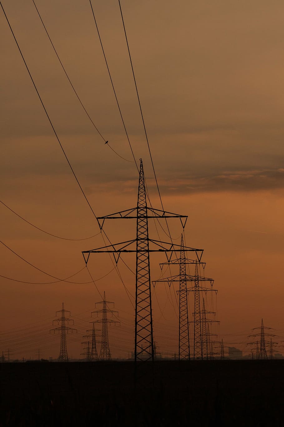 910x1365 HD wallpaper: power lines, pylons, power poles, current, cable, power supply