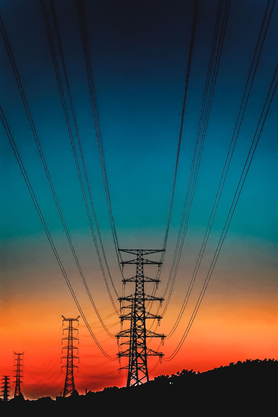 910x1361 HD wallpaper: sky, electricity pylon, sunset, technology, connection, silhouette