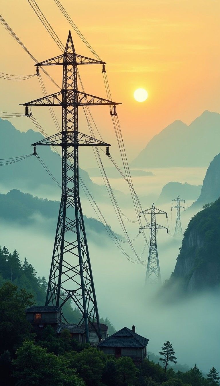 768x1344 Download Power Lines Sunset Image, Transmission, Towers